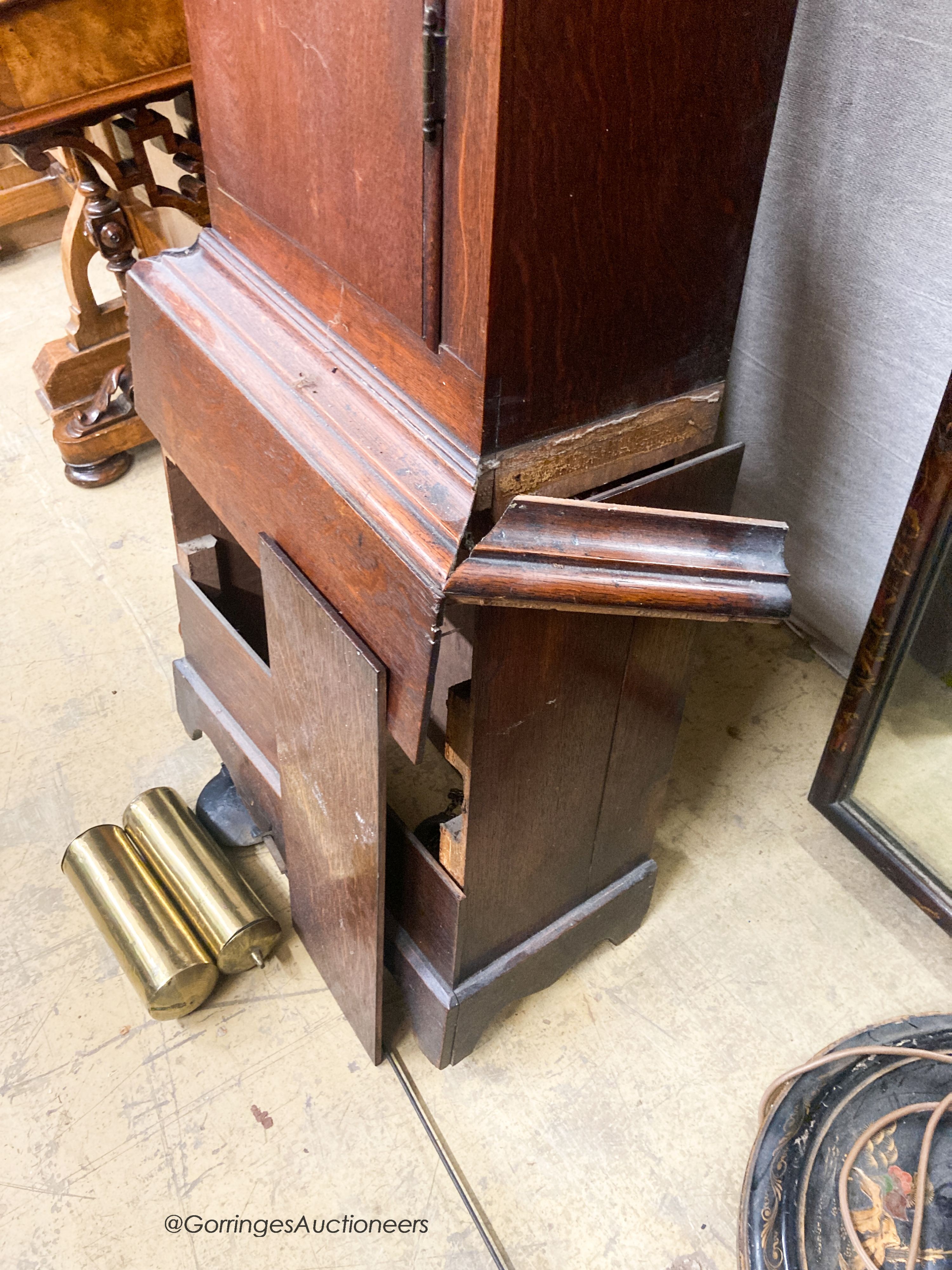 A George III oak longcase clock, marked Parker, Lindfield, H.200cm (a.f.)